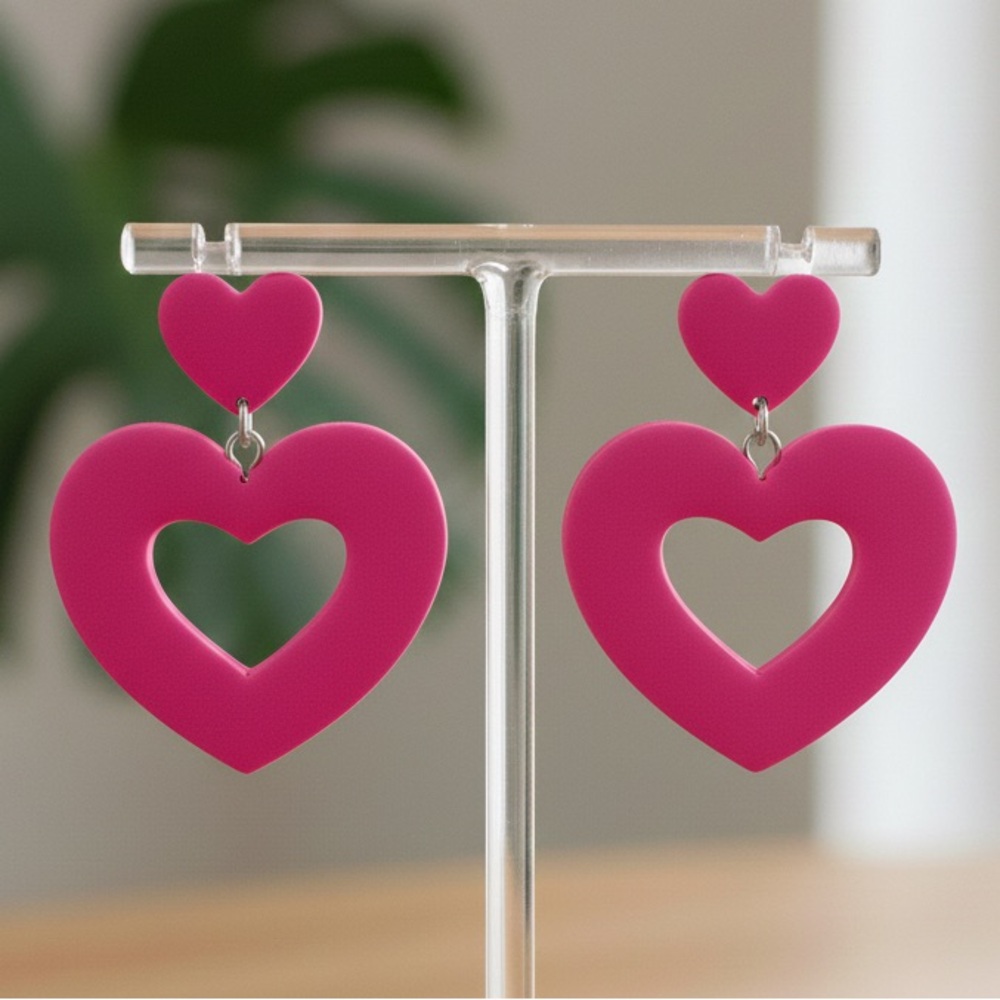 Two-Tier Heart Drop - Handmade Earrings - Valentine’s Day